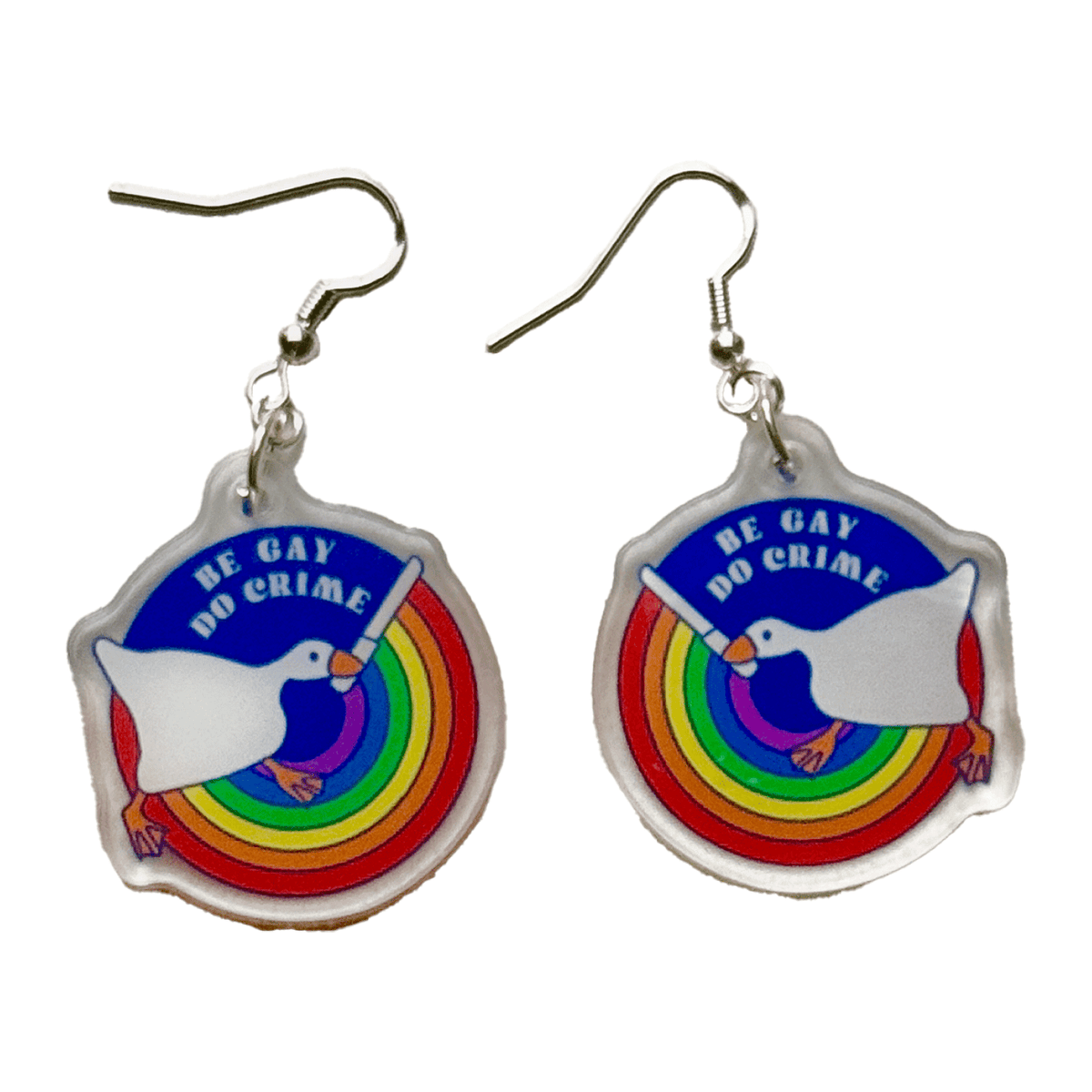 Be Gay Do Crime acrylic earrings by Pinbuds