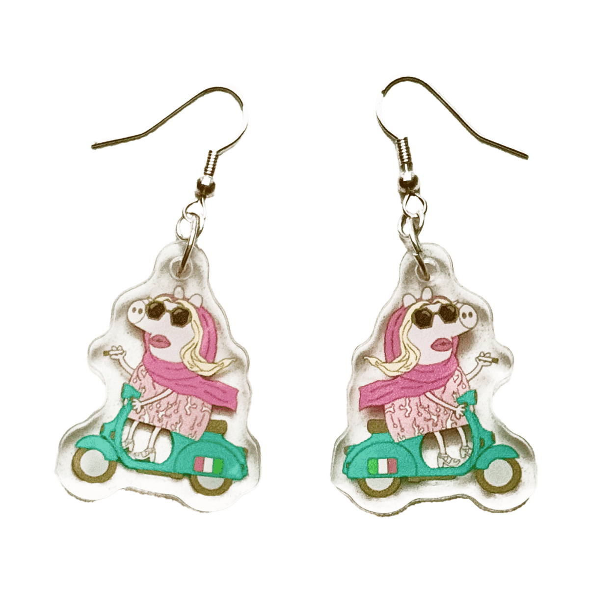 Italia pig white lotus meme acrylic earrings pair acrylic earrings by Pinbuds