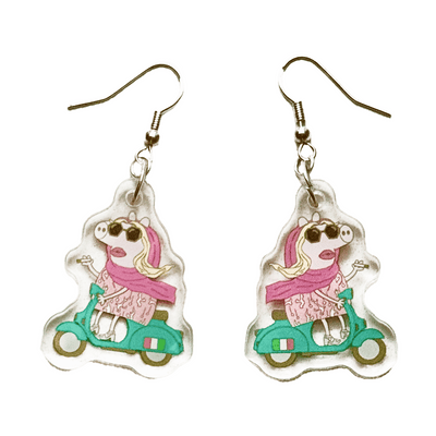 Italia pig white lotus meme acrylic earrings pair