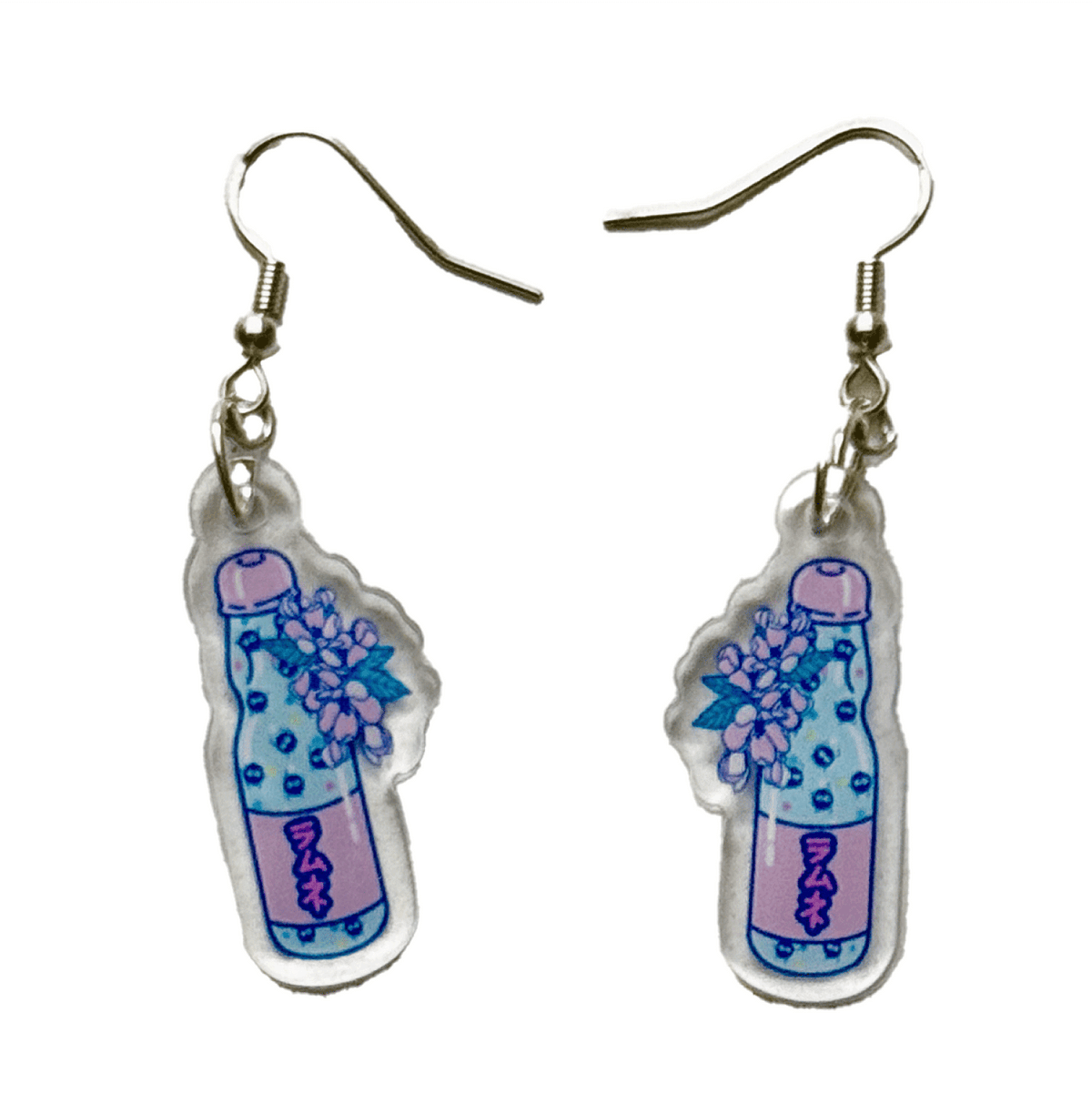 Ramune Soot sprite Soy sauce acrylic earrings by Pinbuds