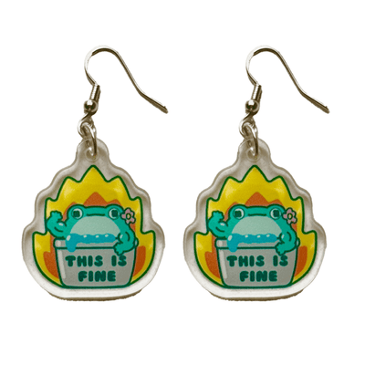 This Is Fine Frog Acrylic Earrings