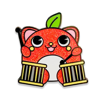 Apple Drummer Bear Mascot Pin
