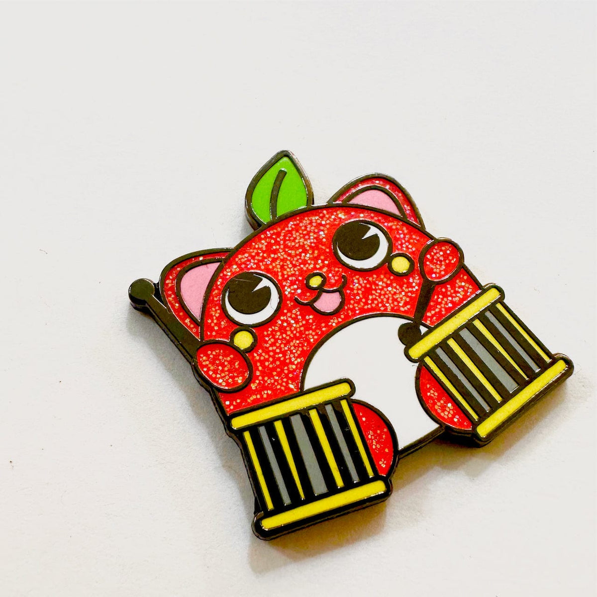 Apple Drummer Bear Mascot enamel pin, hard enamel
