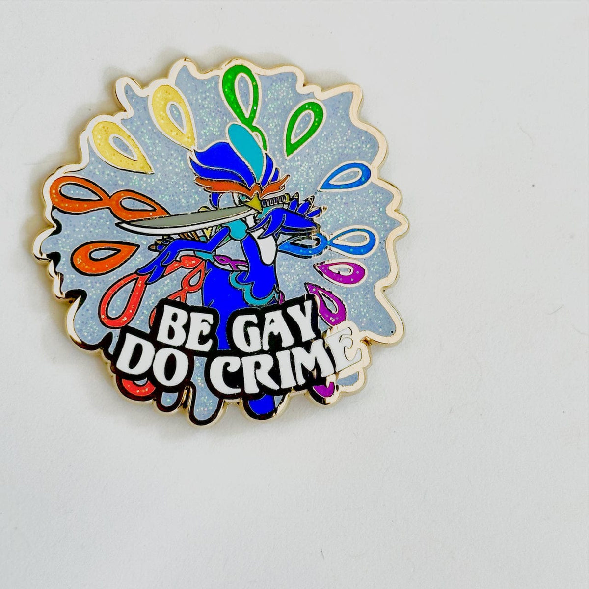 Be Gay Do Crime Water Duck enamel pin, glitter