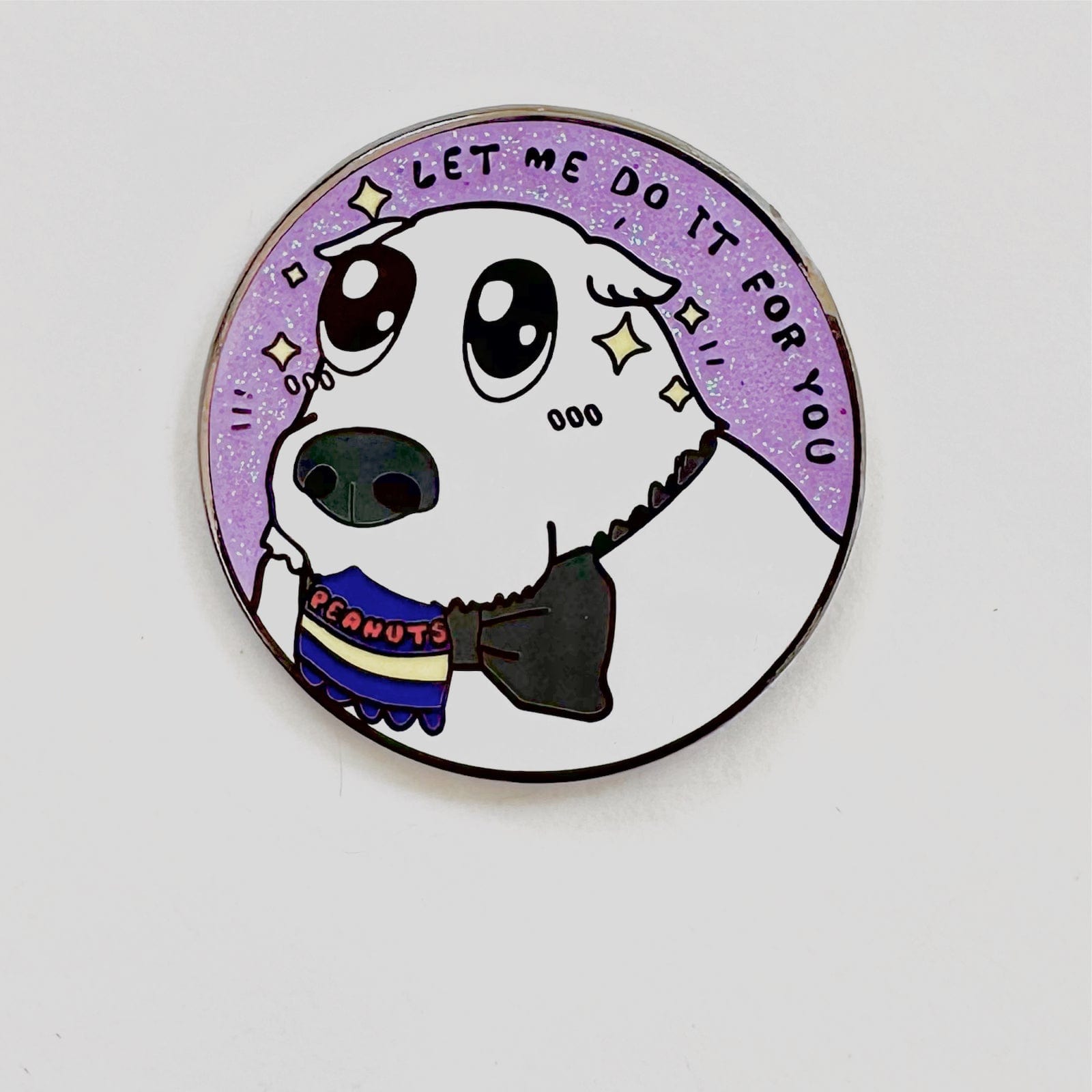 Pinbuds Enamel pin Borzoi Bond pin featuring meme quote "Let me do it for you" (Mashup of Borzoi meme & Bond from Spy x family) glitter pin