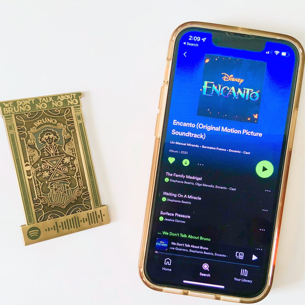 Pinbuds Enamel pin Bruno's door pin (Features Spotify code that plays we don't talk about Bruno from Encanto)