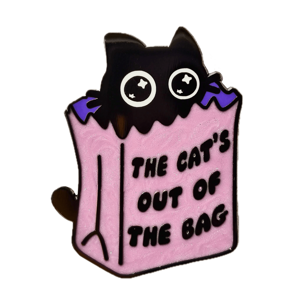 Cat’s Out of the Bag Hard Enamel Pin with Pearlescent Effect enamel pin by Pinbuds