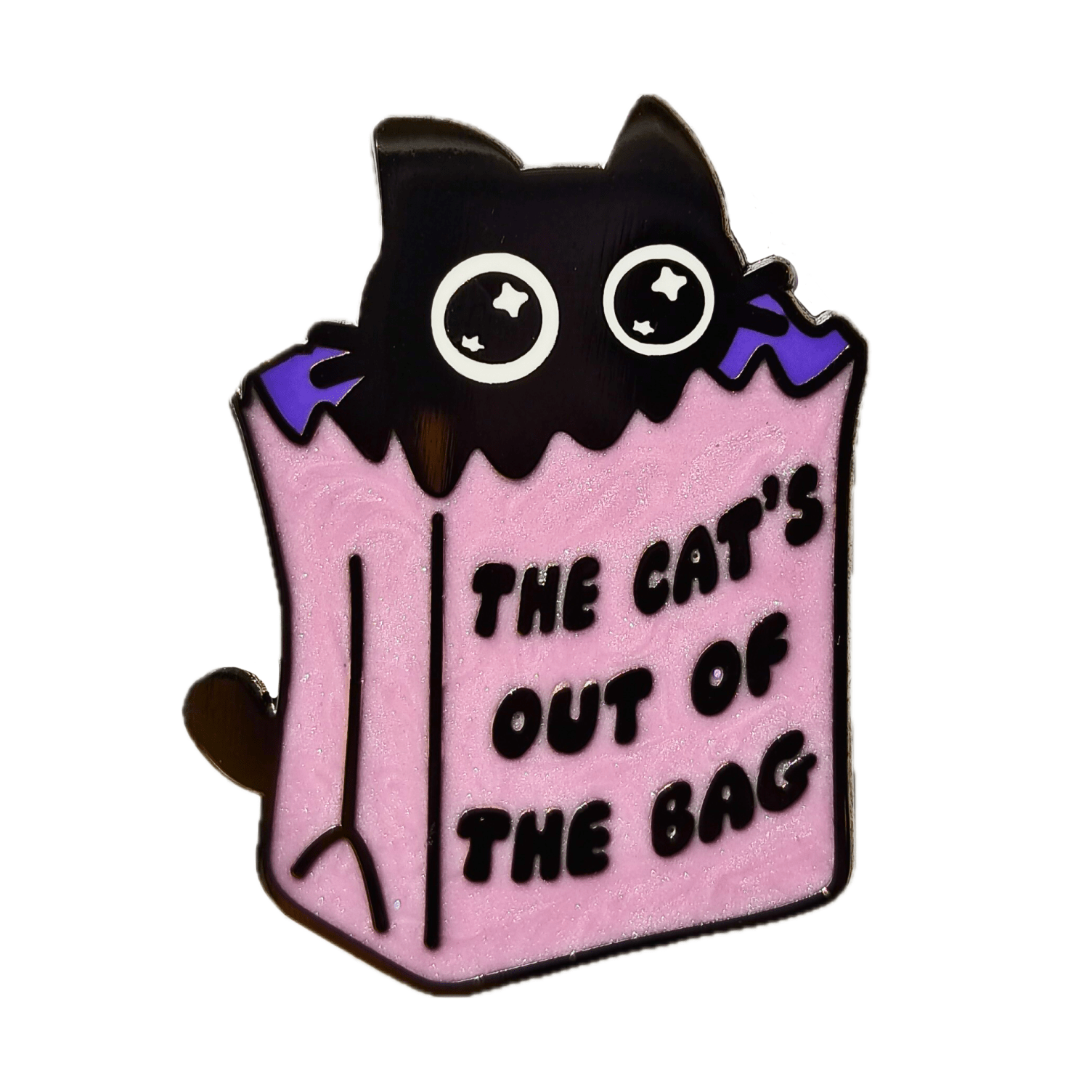 Pinbuds Enamel pin Cat's out of the bag hard enamel pin with pearlescent effect