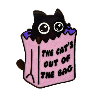 Cat’s Out of the Bag Hard Enamel Pin with Pearlescent Effect