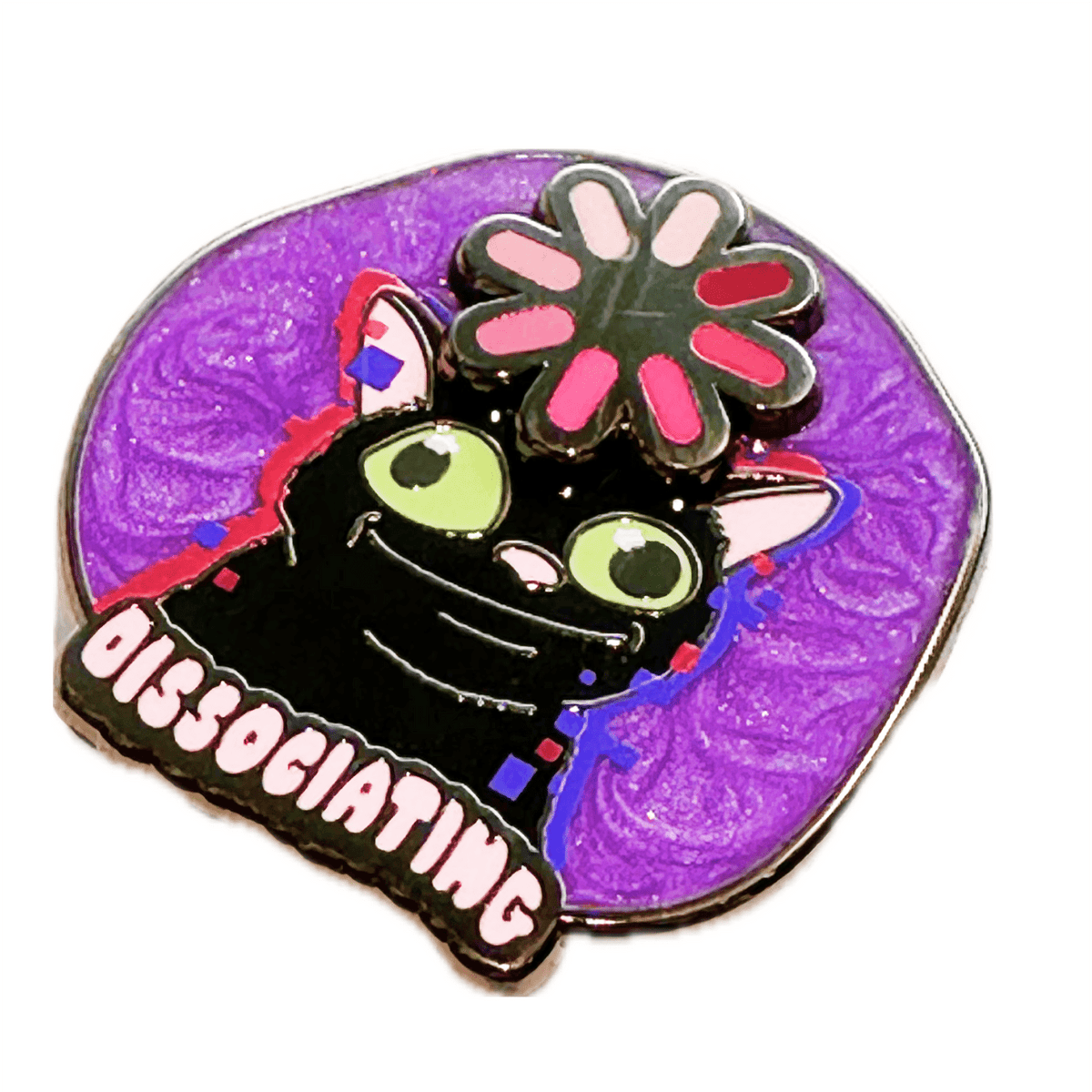 Dissociating Cat Spinner enamel pin, designed in Sydney