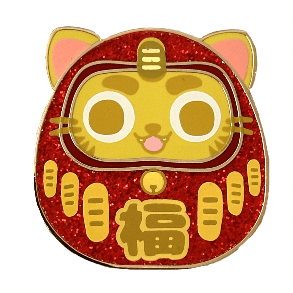 Double Good Luck Maneki Neko Daruma enamel pin by Pinbuds