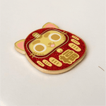Double Good Luck Maneki Neko Daruma enamel pin, gold plating
