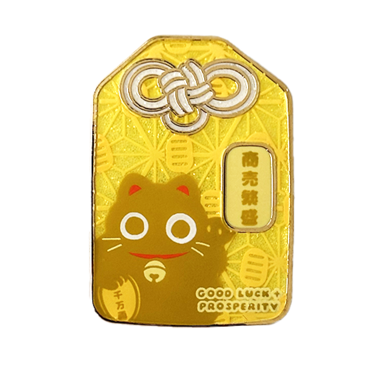 Double Good Luck Maneki Neko Omamori enamel pin by Pinbuds
