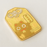 Double Good Luck Maneki Neko Omamori enamel pin, gold plating
