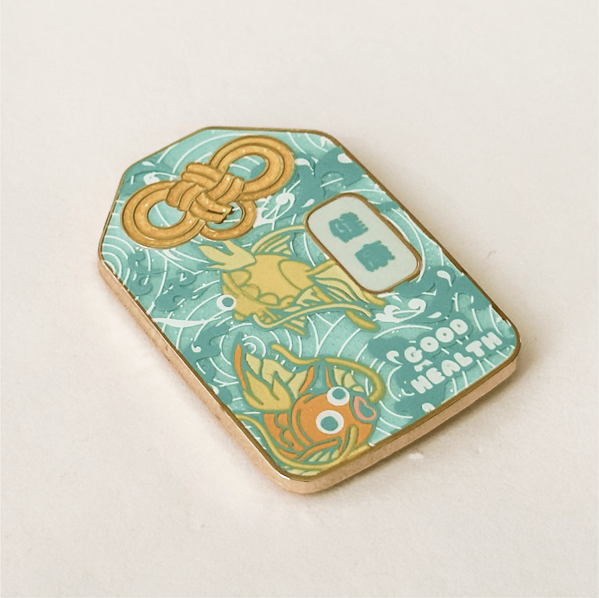 Double Good Luck Koi Omamori enamel pin, gold plating