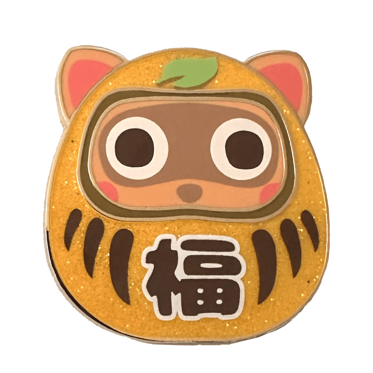 Double Good Luck Tanuki Daruma enamel pin by Pinbuds