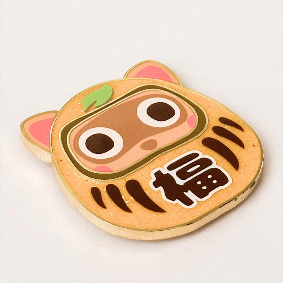 Double Good Luck Tanuki Daruma enamel pin, gold plating