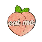 Eat Me Peach enamel pin by Pinbuds