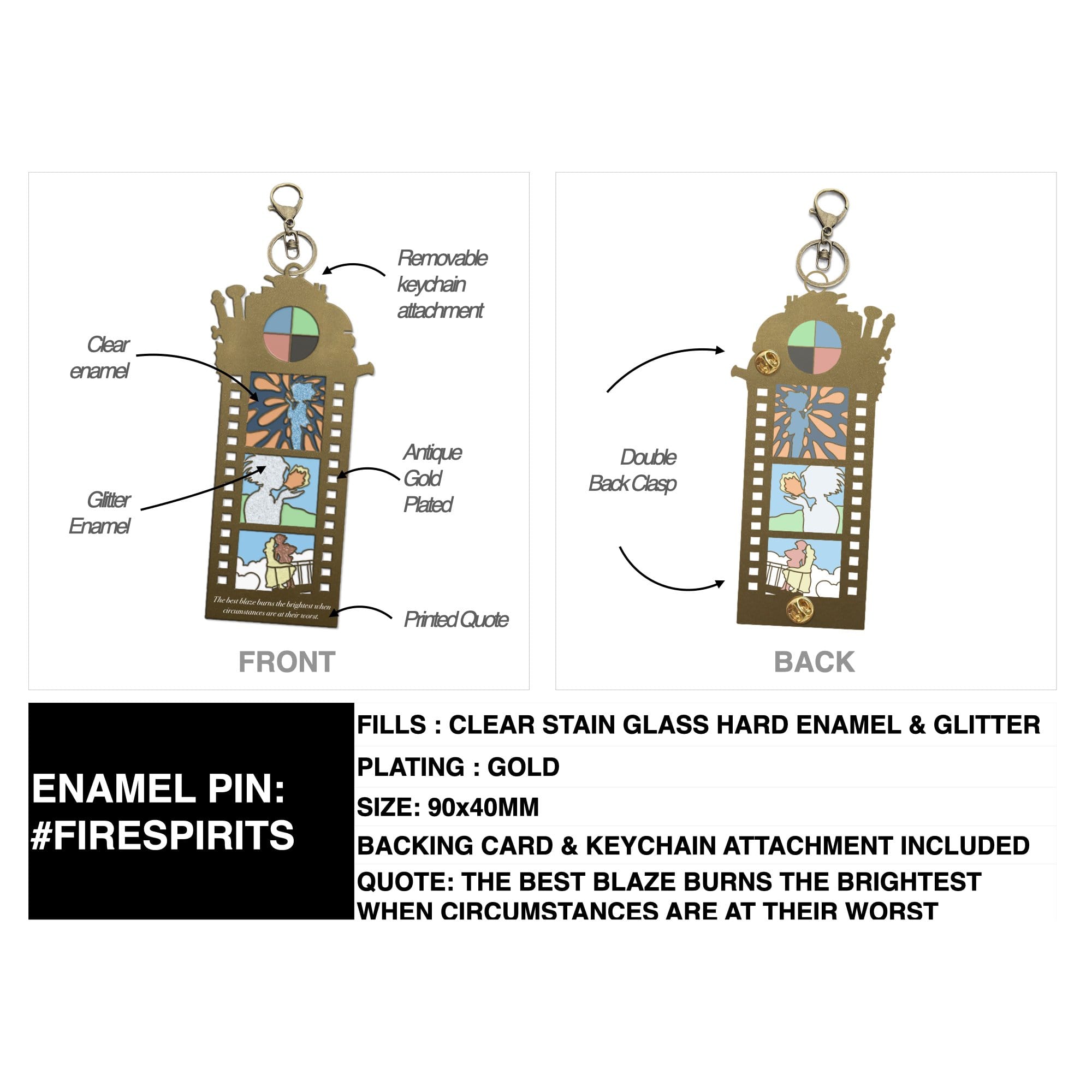 pinbuds Enamel pin "Fire Spirits" Film Strip Pin (stainglass)