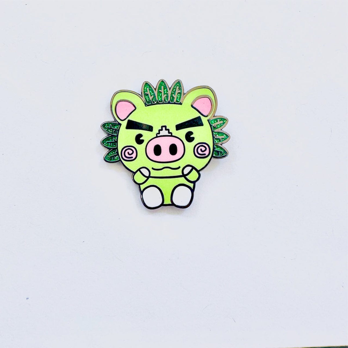 Grumpy Pig Mascot enamel pin, black plating