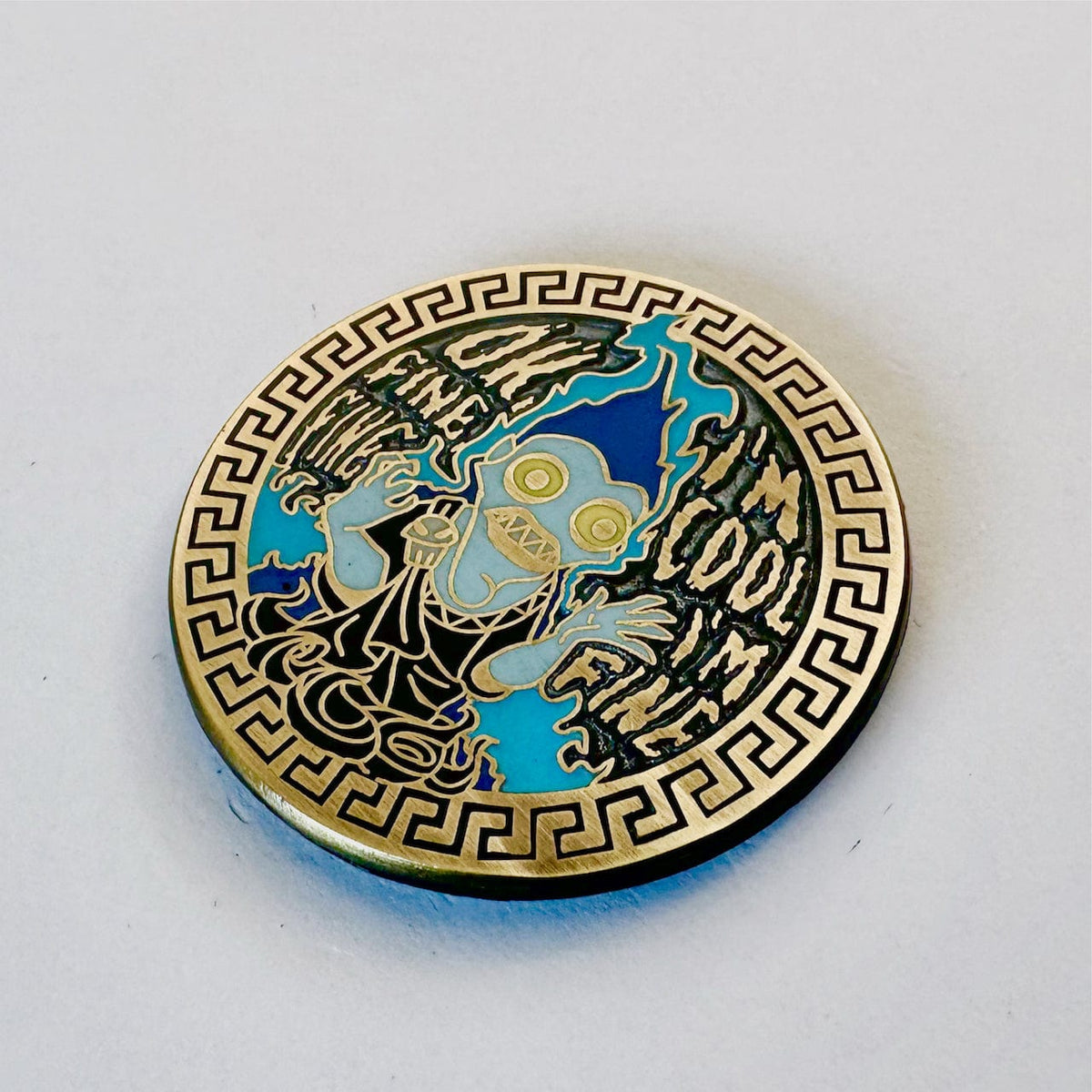 "I'm Fine" Hades Quote Glow enamel pin, antique gold plating