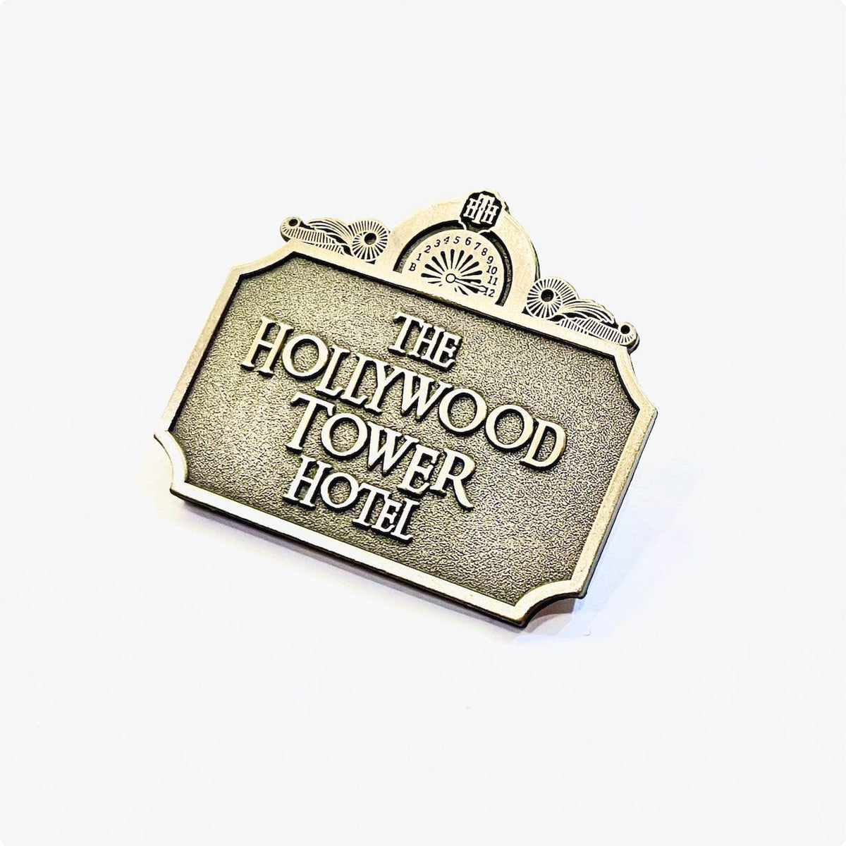 Hollywood Hotel enamel pin, antique gold plating