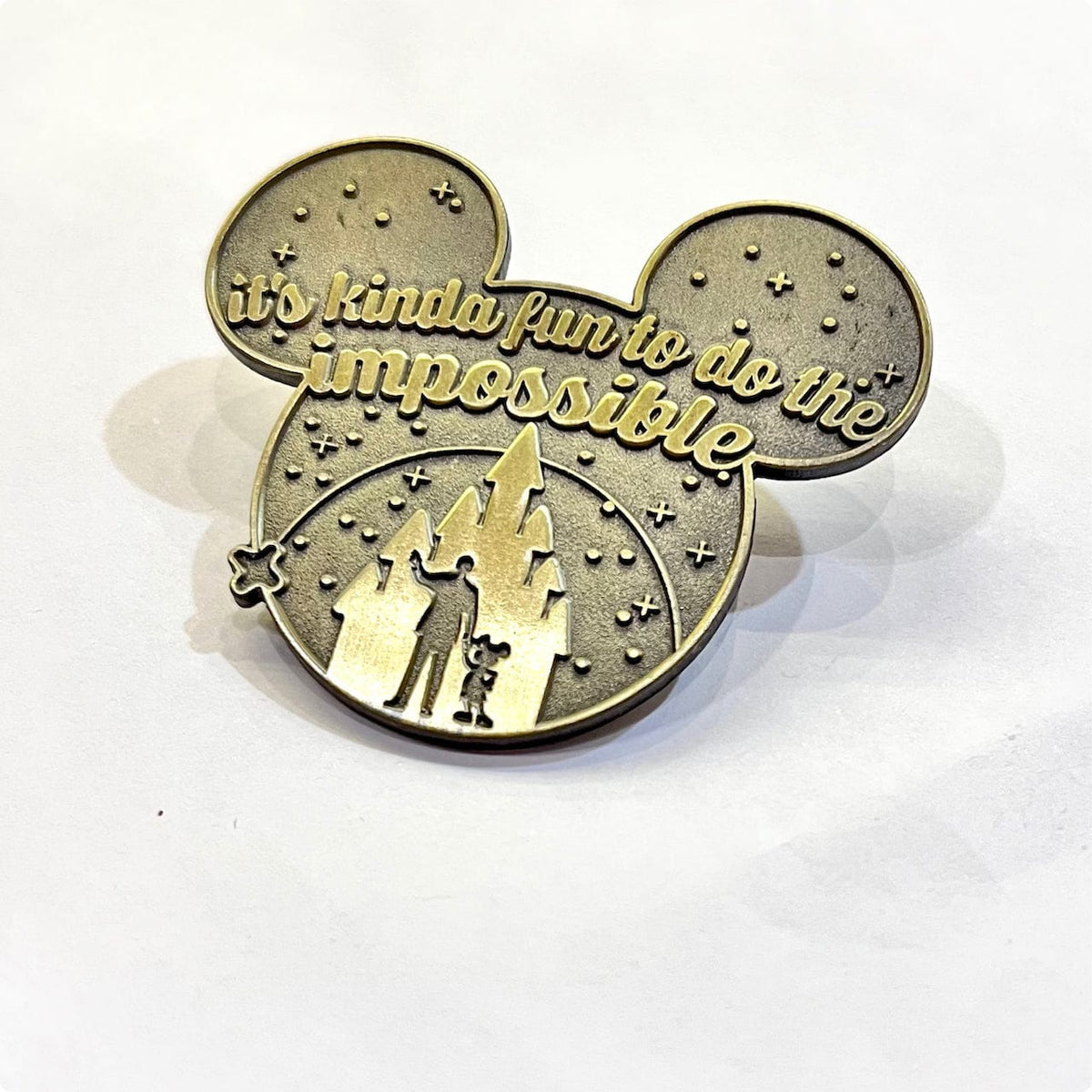 Impossible Quote Gold enamel pin, antique gold plating