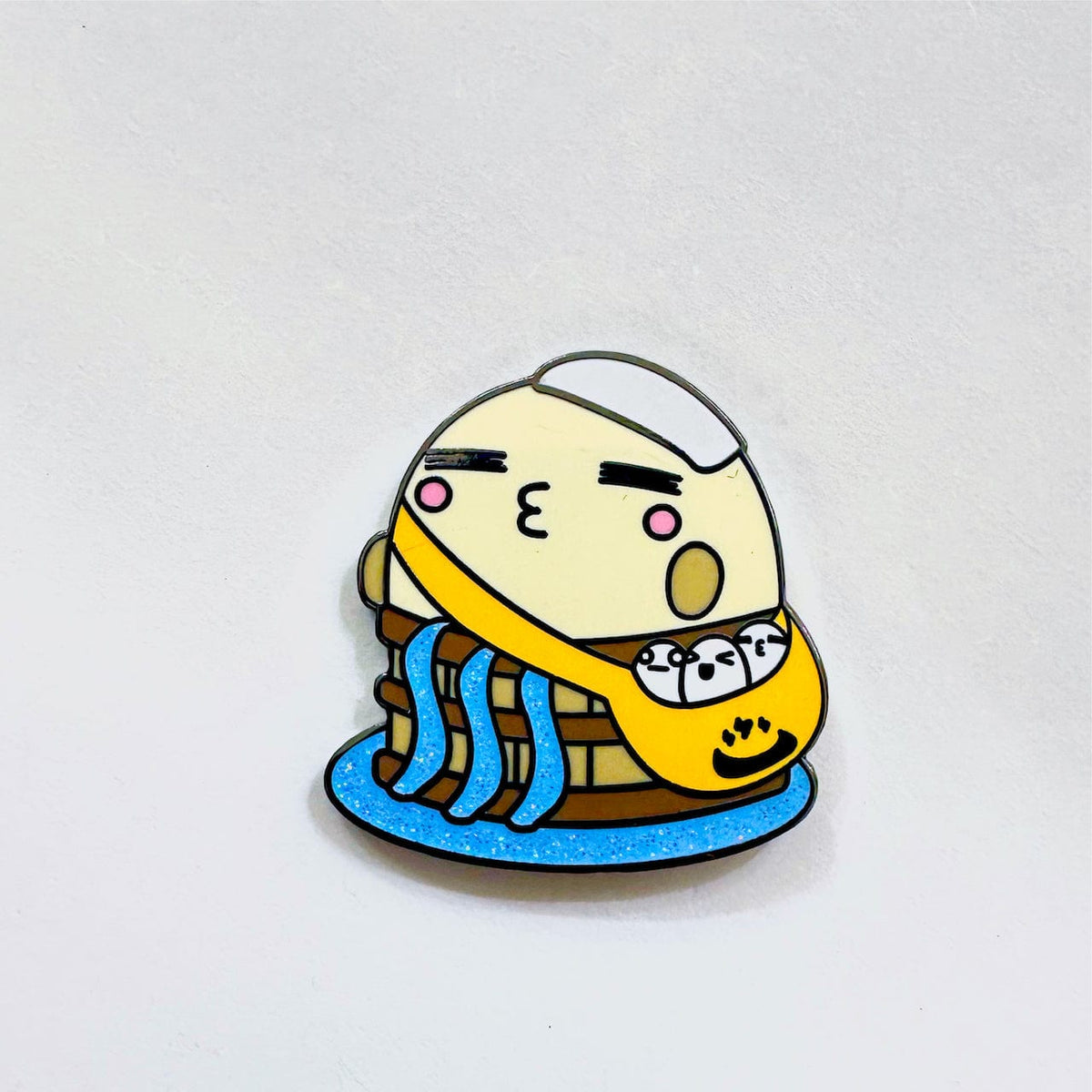 Lazy Onsen Egg Mascot enamel pin, black plating