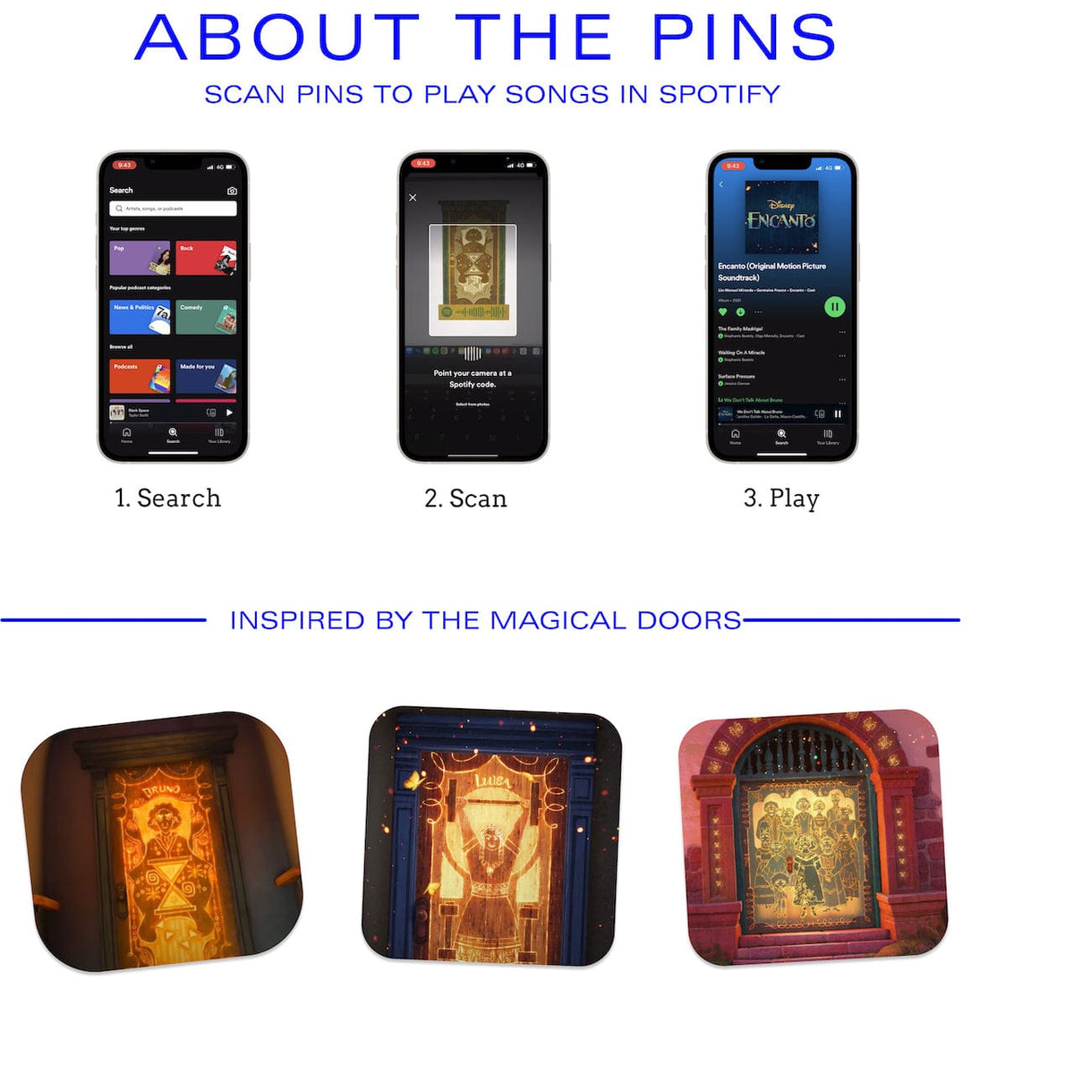 Madrigal Door Spotify enamel pin, Spotify code scannable