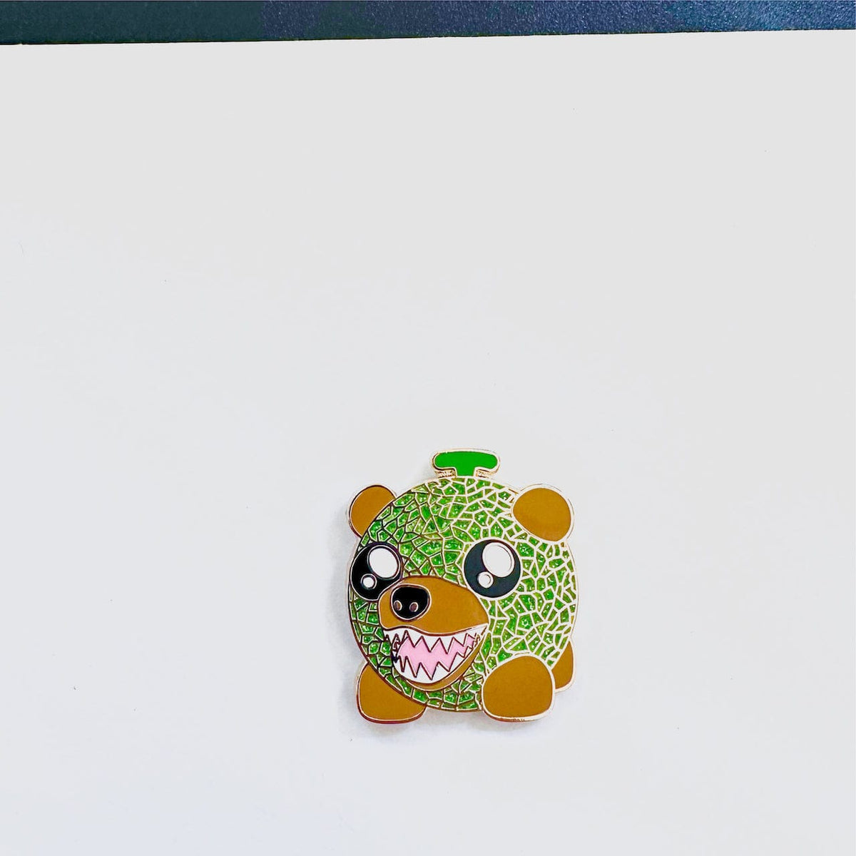 Melon Bear Mascot enamel pin, gold plating