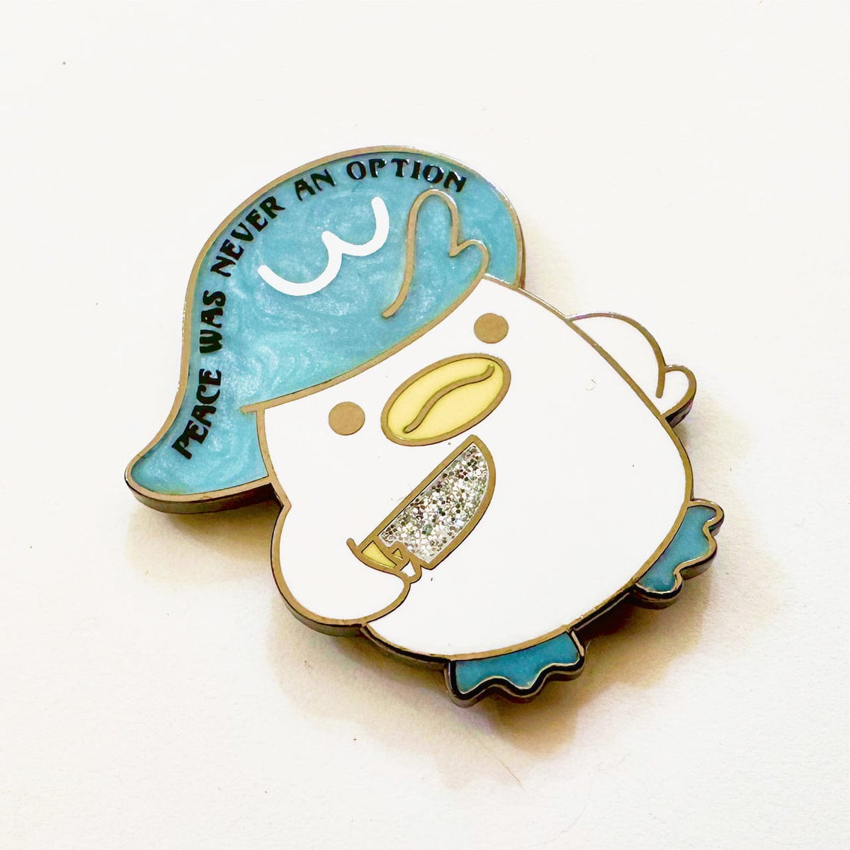 Peace Was Never an Option enamel pin, black plating