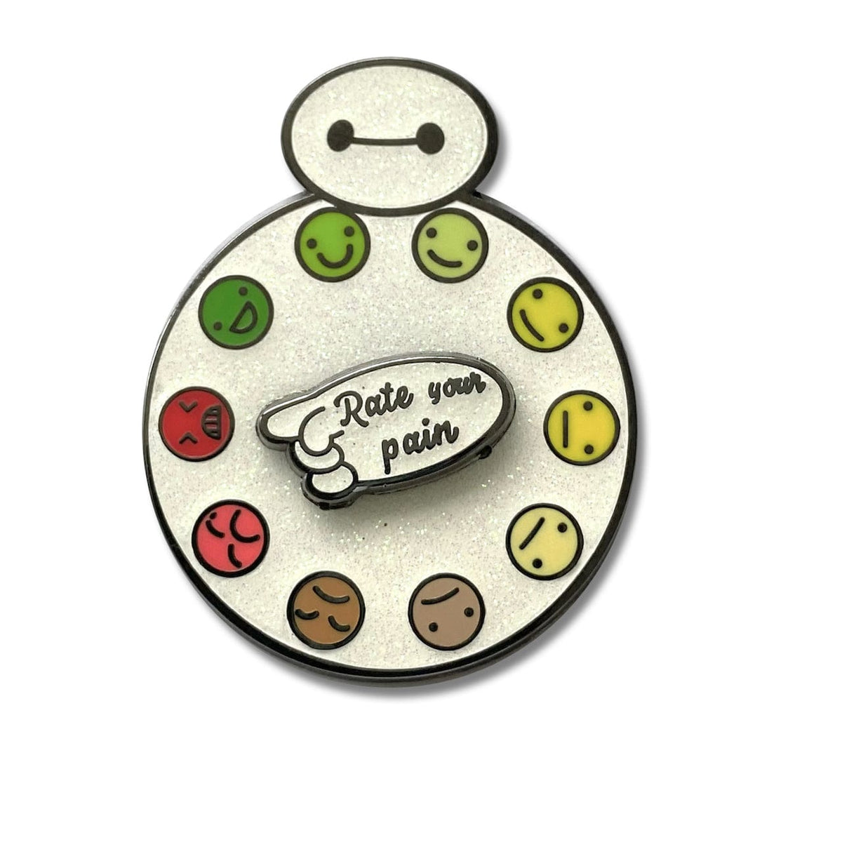 Rate Your Pain Spinner enamel pin, black plating