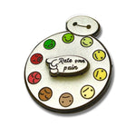 Rate Your Pain Spinner enamel pin, spinning