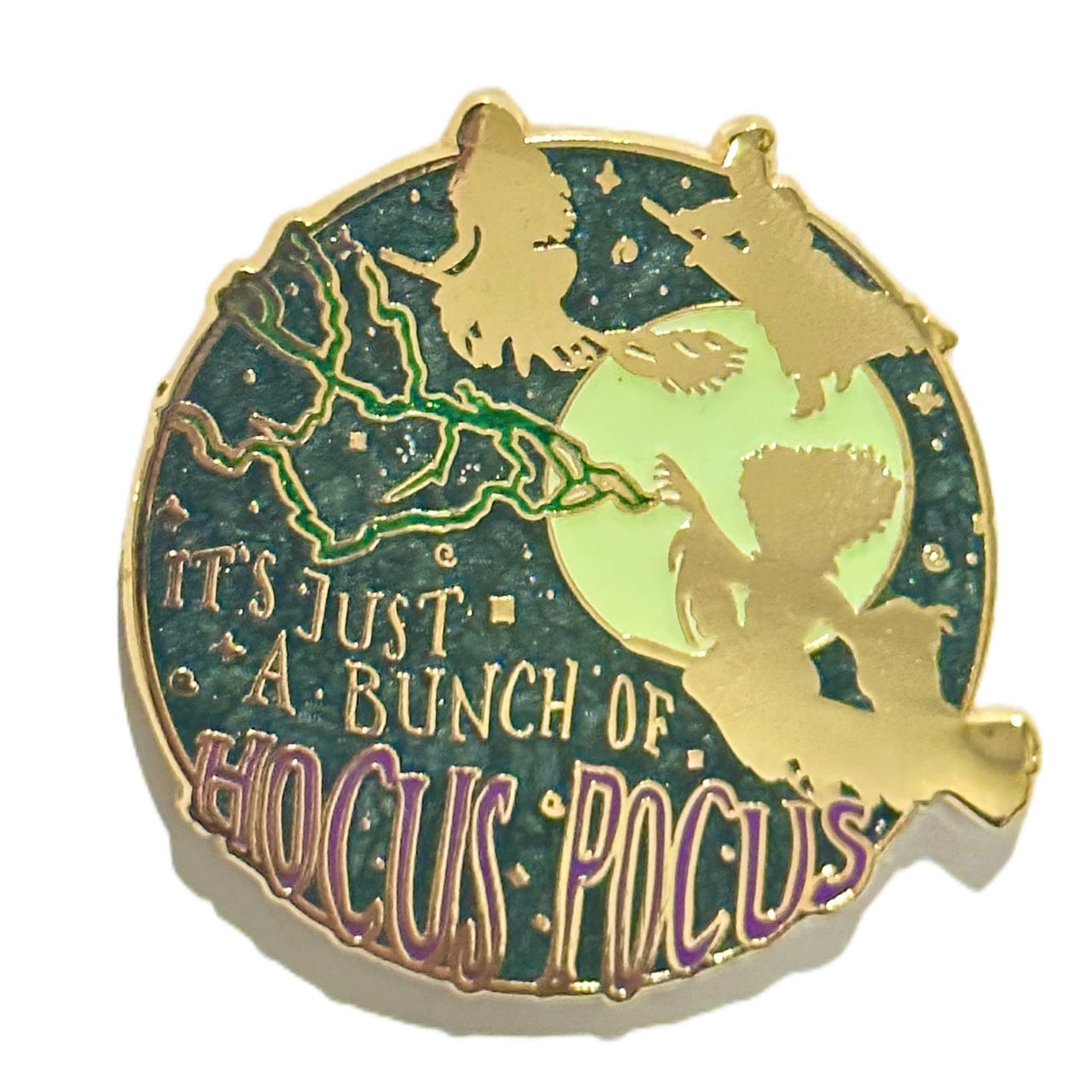 Pinbuds Enamel pin Salem witches pin featuring quote "It's just a little Hocus Pocus" ( glowing & pearl) limited edition