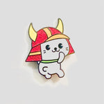 Samurai Cat Mascot enamel pin, black plating