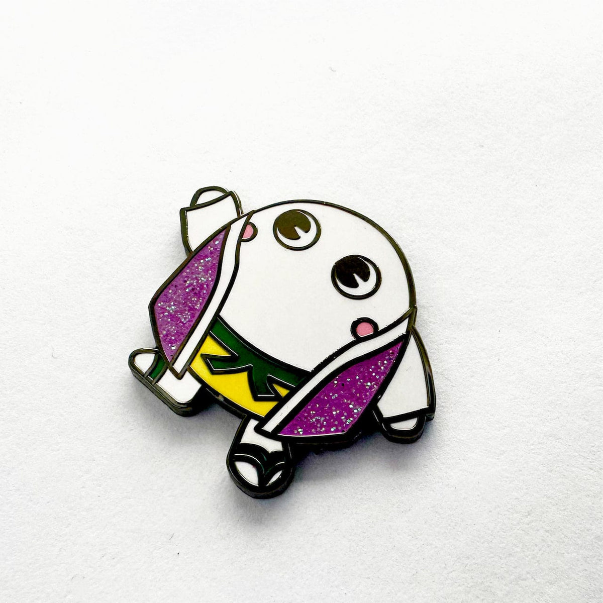 Silk Worm Mascot enamel pin, black plating