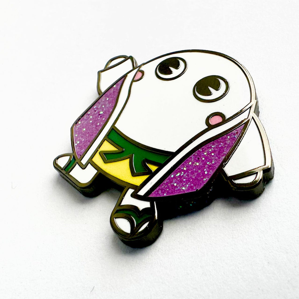 Silk Worm Mascot enamel pin, glitter