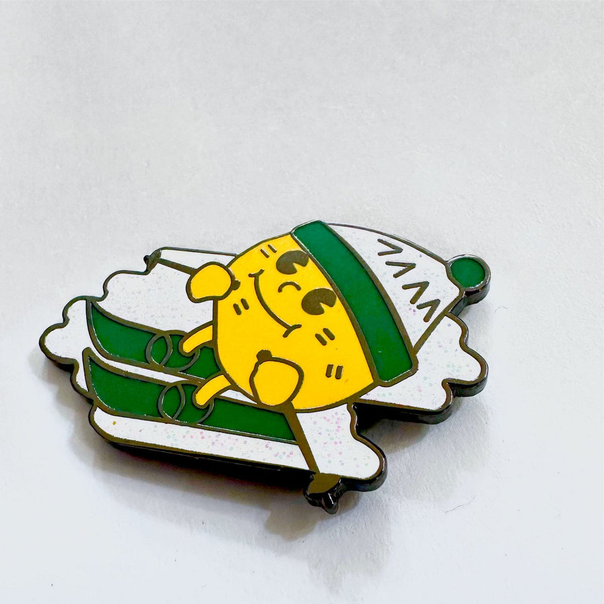 Skiing Potato Mascot enamel pin, hard enamel
