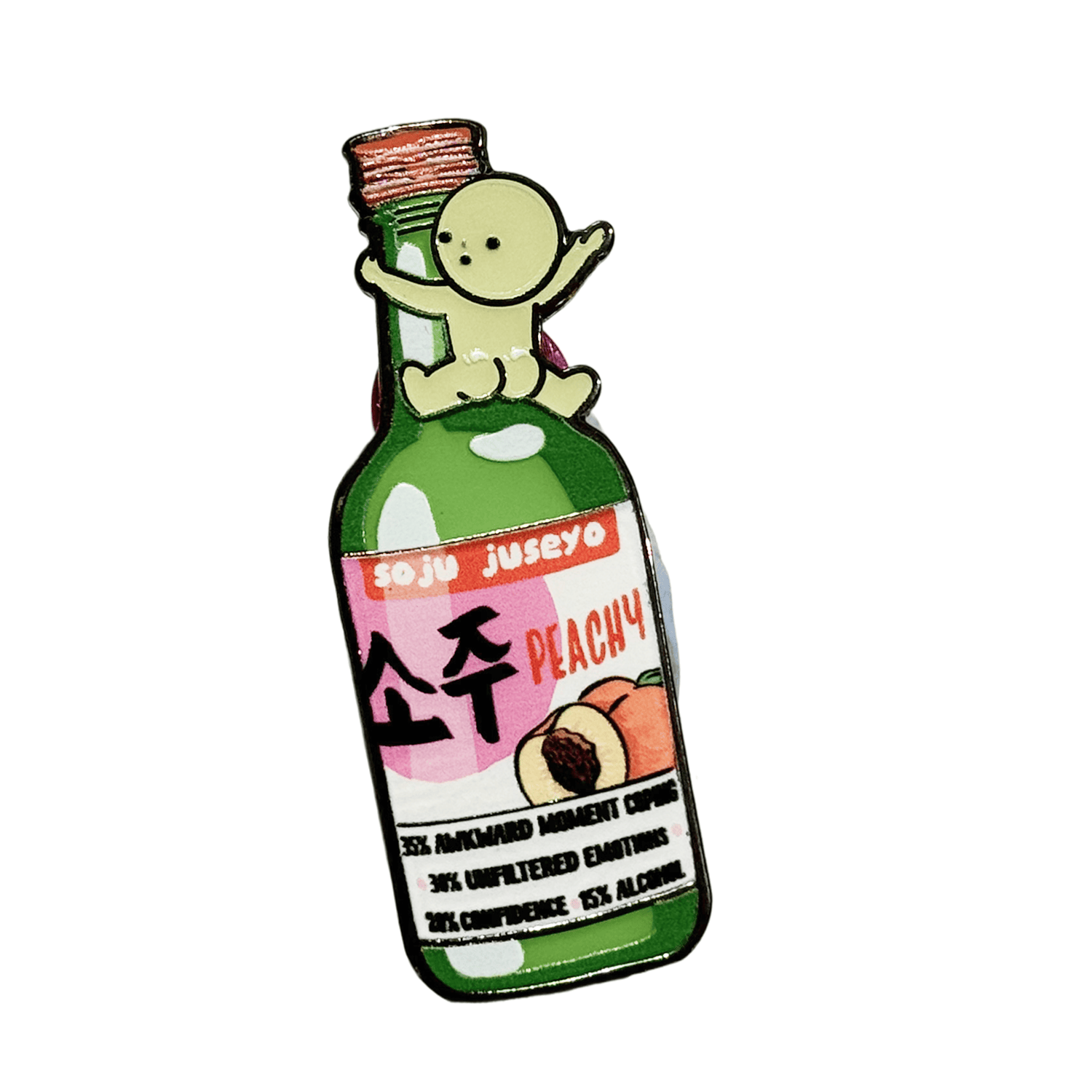 Soju Peach enamel pin by Pinbuds