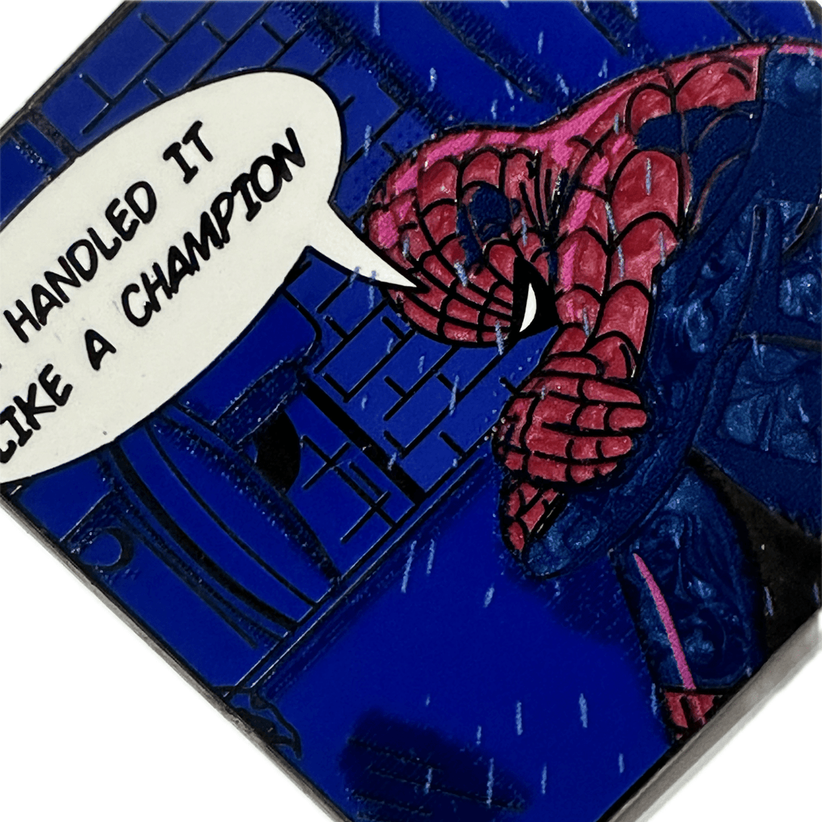I Handled It Like a Champ Spider enamel pin, black plating
