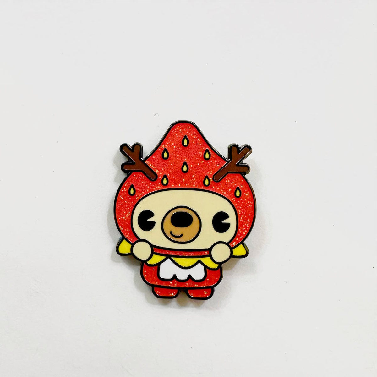Strawberry Deer Mascot enamel pin, black plating