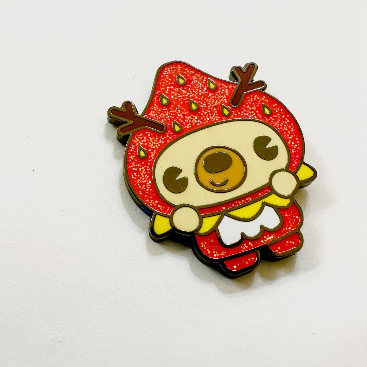 Strawberry Deer Mascot enamel pin, hard enamel