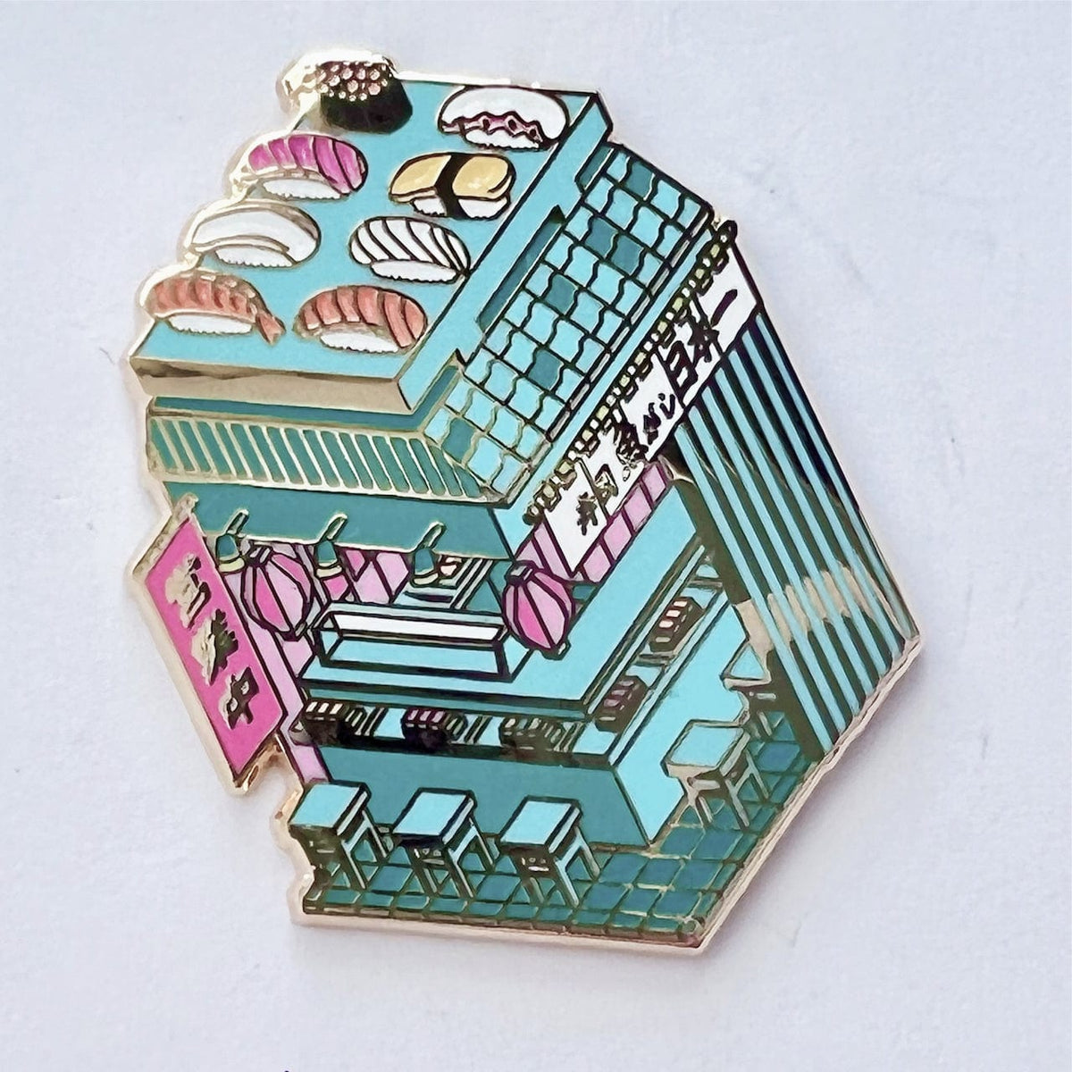 Sushi Bar Isometric enamel pin, gold plating
