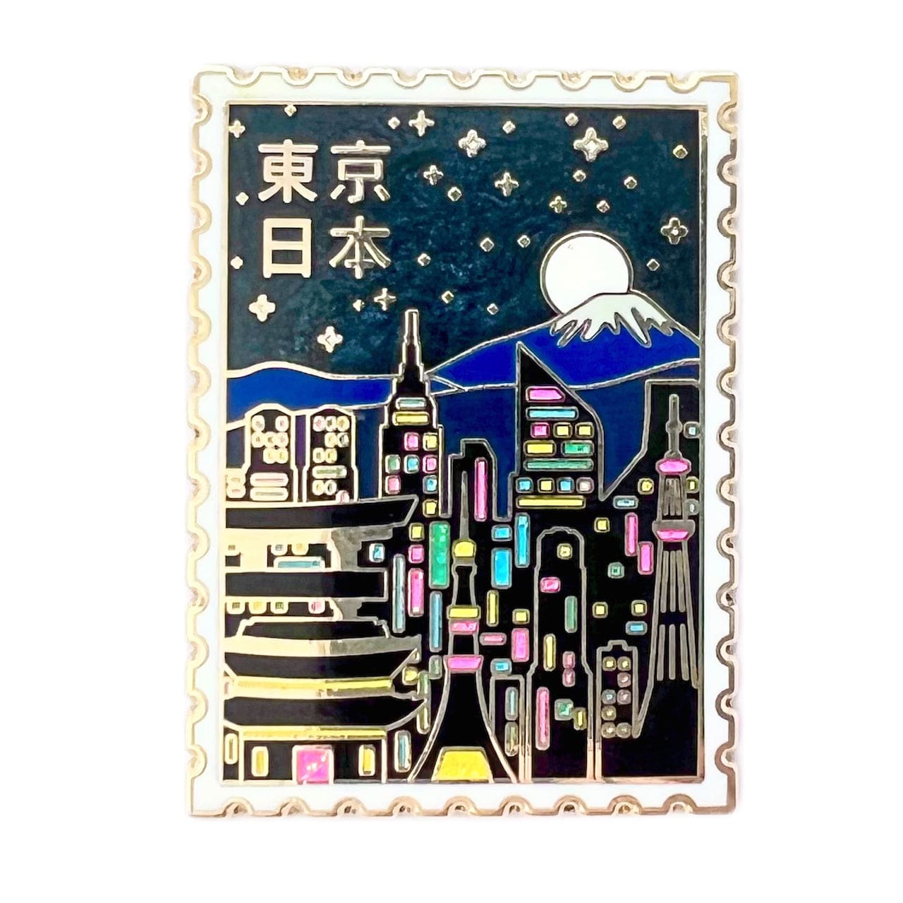 Pinbuds Enamel pin Tokyo 東京 Nights stamp pin   (pearlescent and glitter)