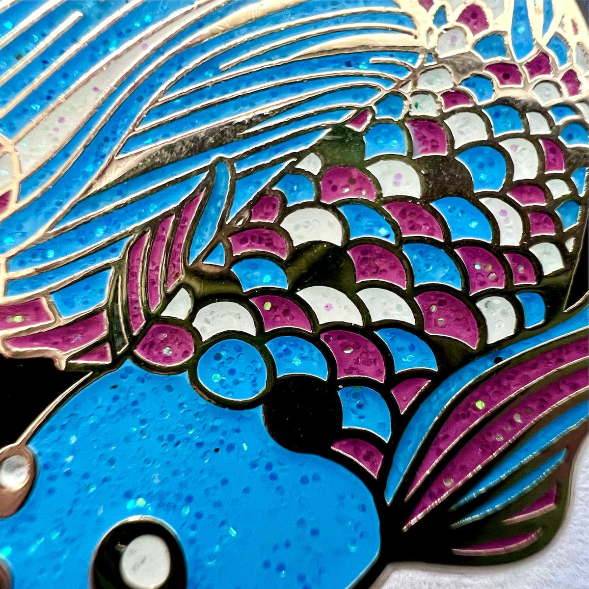 Transgender Scales Fish enamel pin, white plating