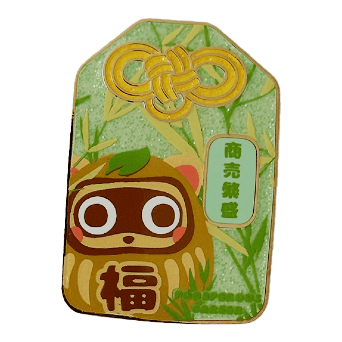 Triple Good Luck Tanuki Daruma Omamori enamel pin by Pinbuds