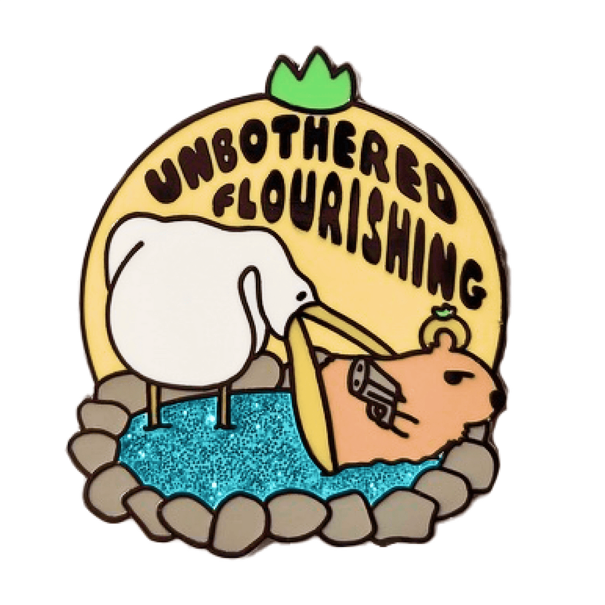 Unbothered Capybara with a Gun enamel pin by Pinbuds