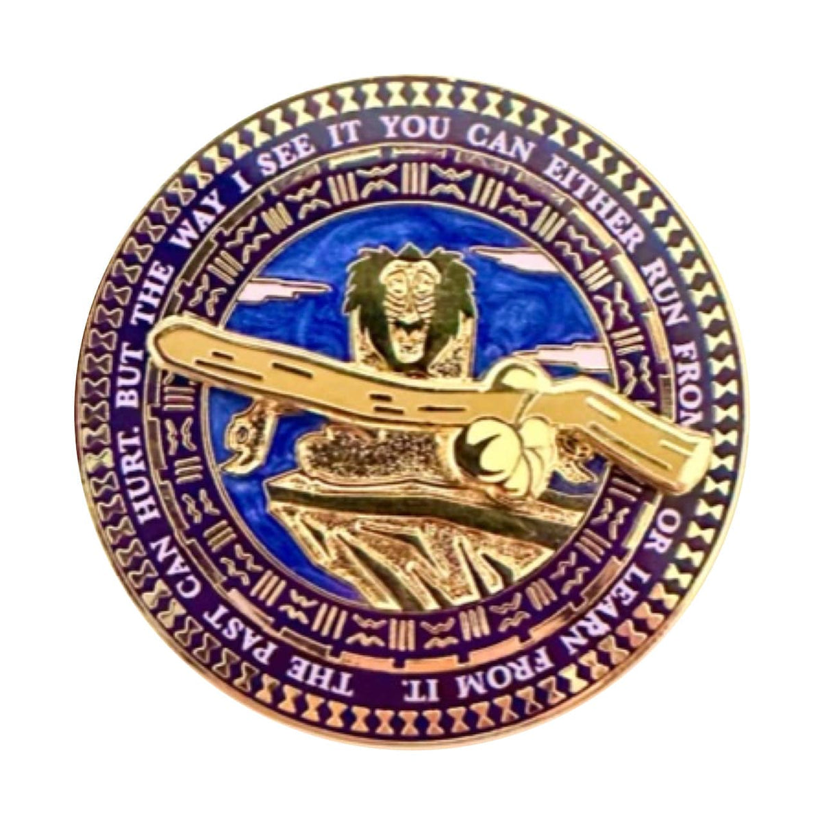 The Past Can Hurt Spinning Quote enamel pin, gold plating
