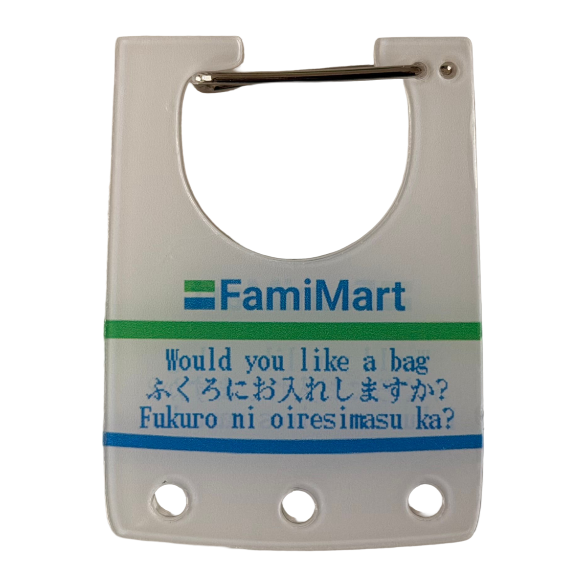 FamiMart Bag Acrylic Charm by Pinbuds, acrylic clip cut-out