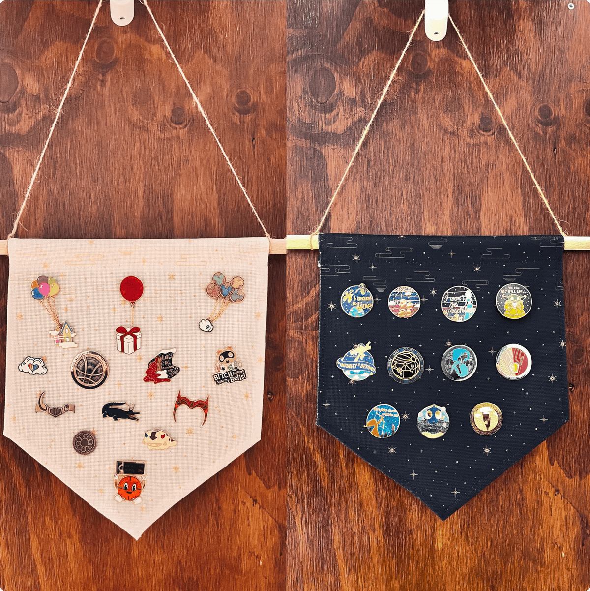 Pin Display Banner with Wood Hanger - White Sky, designed in Sydney
